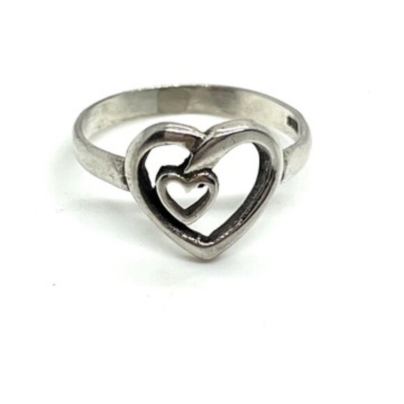 VINTAGE 925 STERLING SILVER DOUBLE HEART OPEN WORK RING DAINTY SZ 5.75 - Picture 3 of 15